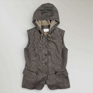 Akris Punto Womens Hooded Vest Brown Minimalist Sleeveless Zipper Buttons Size 4